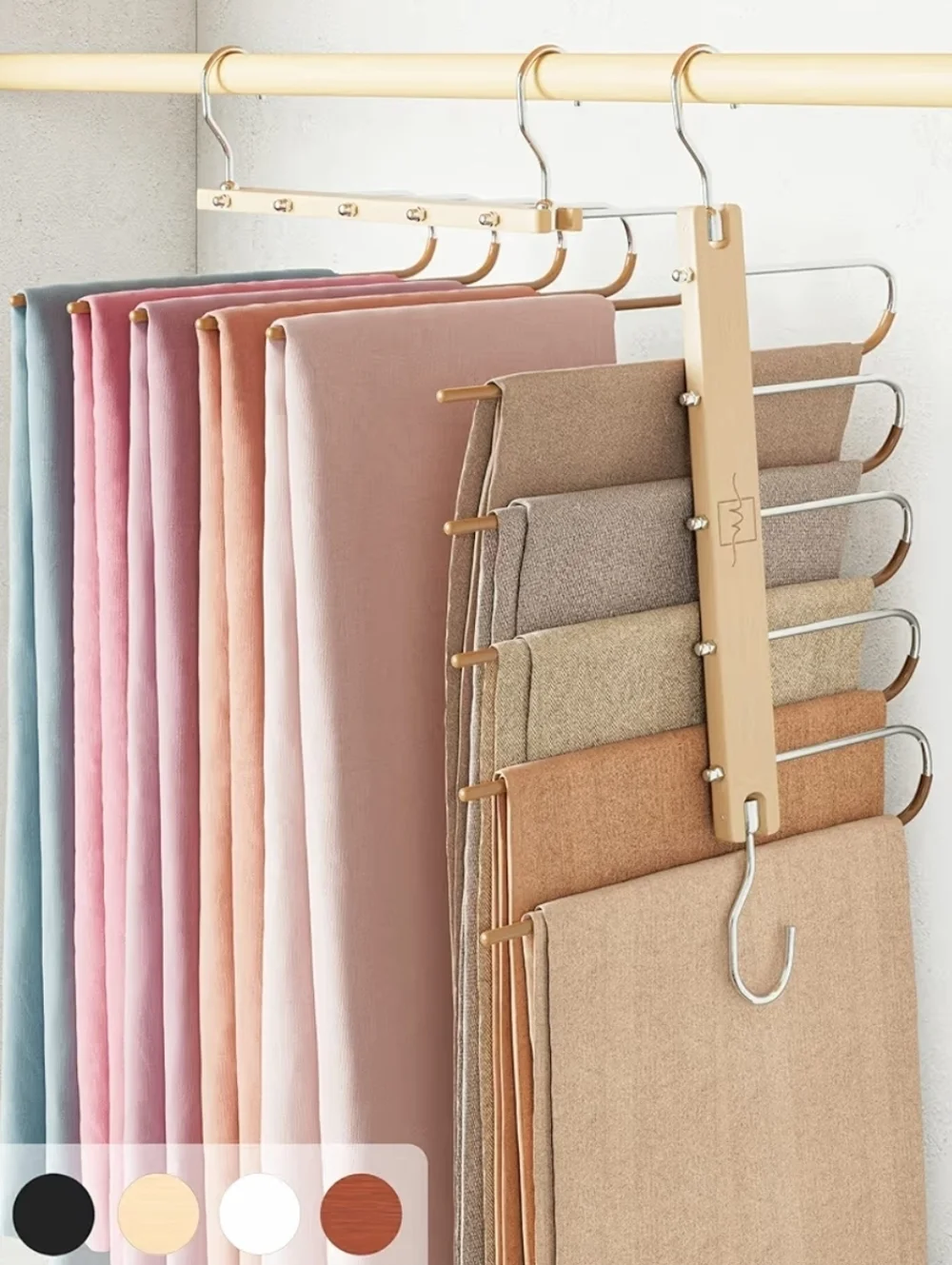 Pants Hangers Space Saving - 4 Pack European Beechwood Scarf and Jean Hangers -